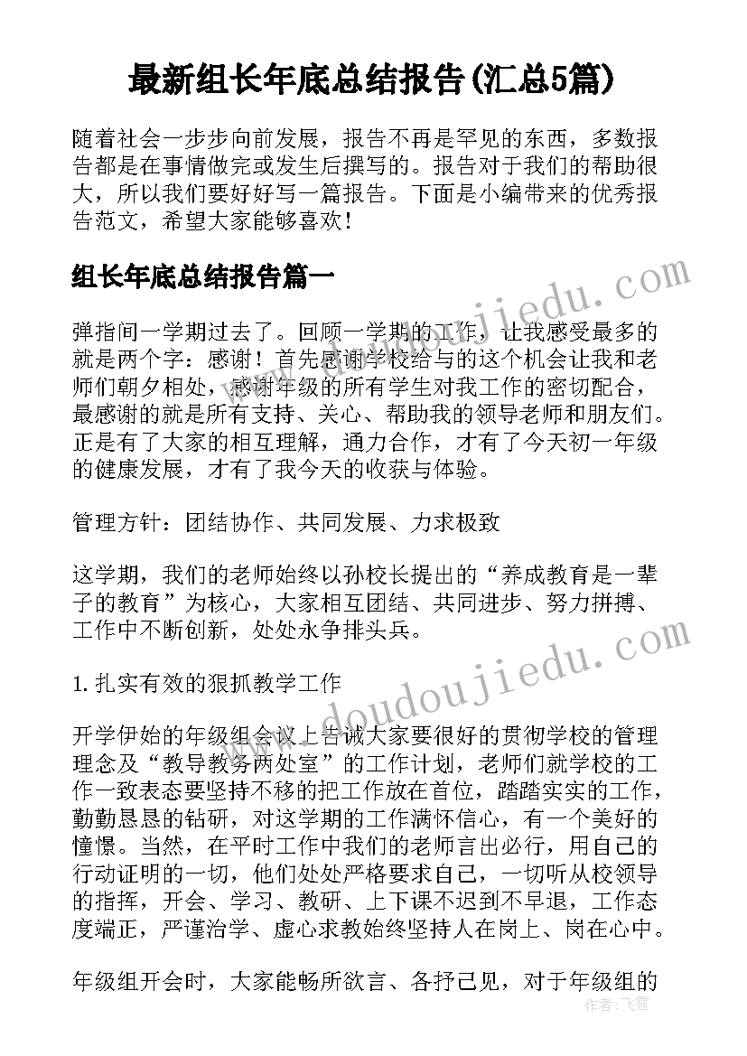 最新组长年底总结报告(汇总5篇)