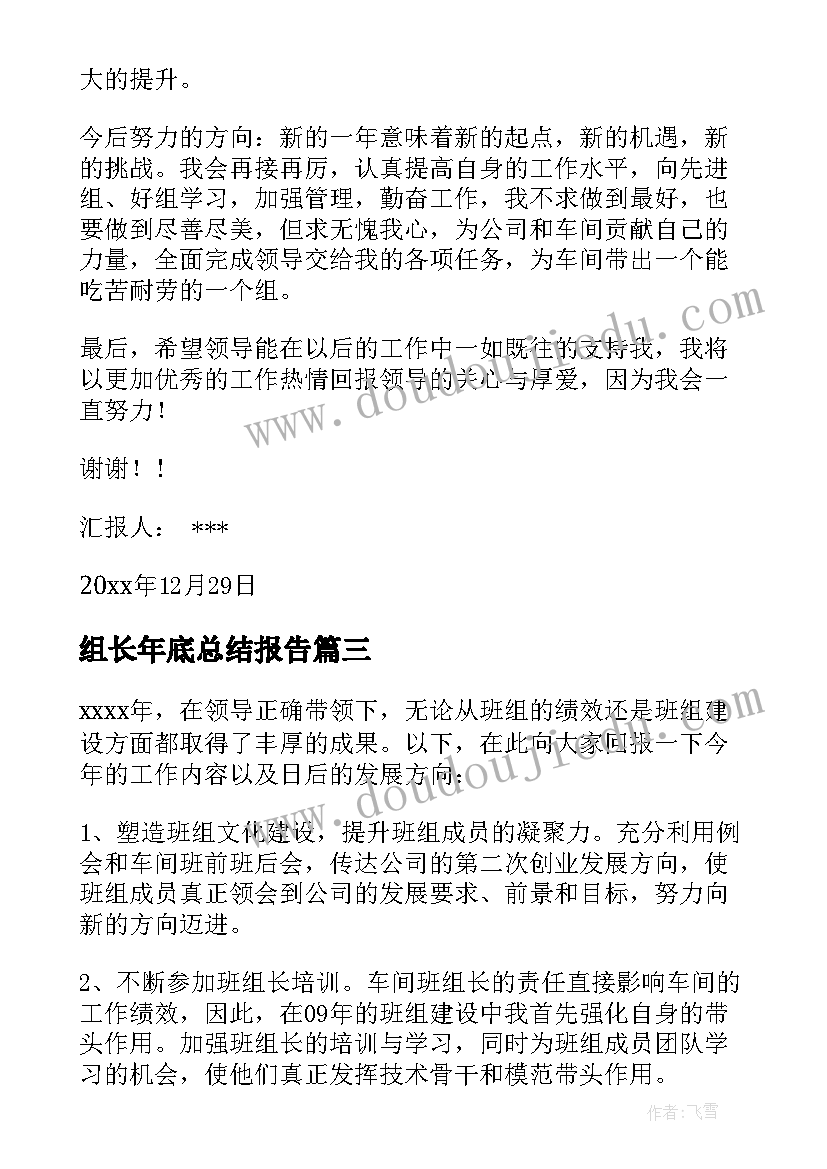 最新组长年底总结报告(汇总5篇)