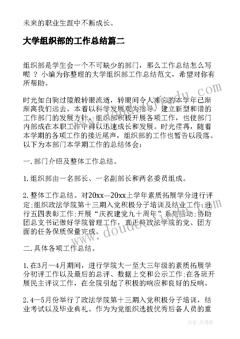 2023年大学组织部的工作总结(精选9篇)