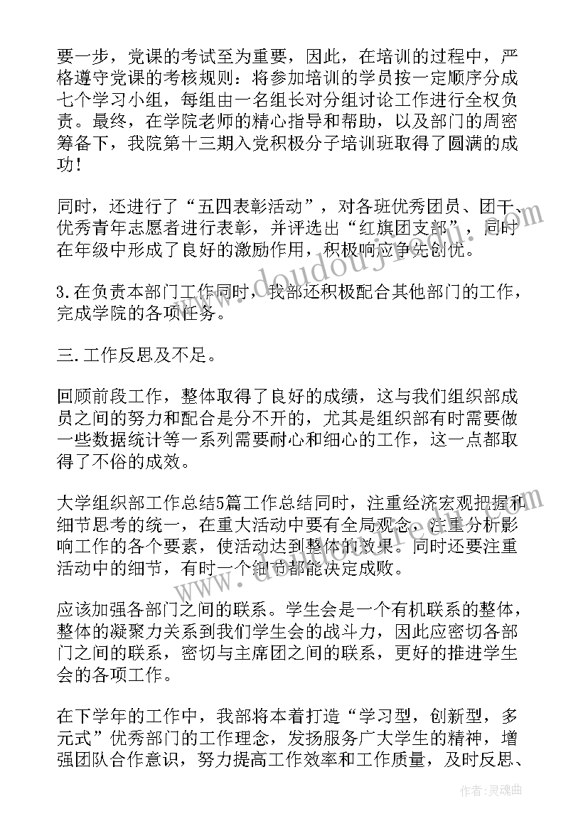 2023年大学组织部的工作总结(精选9篇)