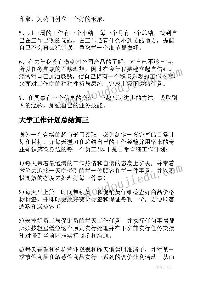 2023年大学工作计划总结(大全9篇)