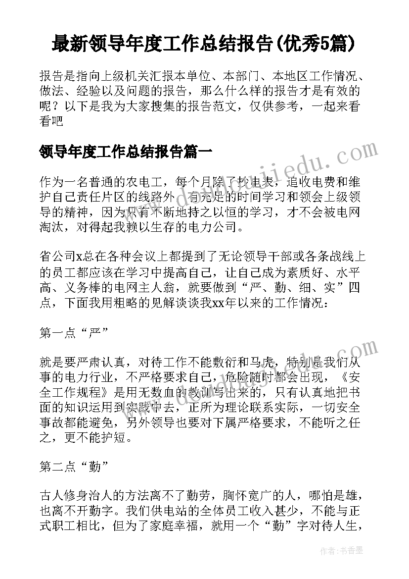 最新领导年度工作总结报告(优秀5篇)