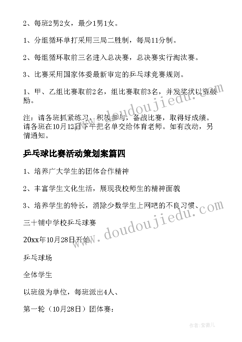 最新乒乓球比赛活动策划案 乒乓球比赛活动方案(优秀7篇)