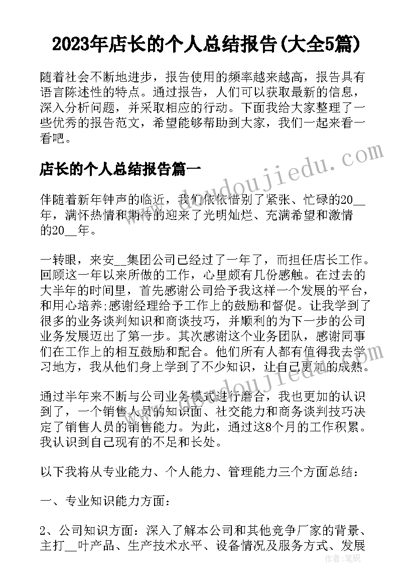 2023年店长的个人总结报告(大全5篇)