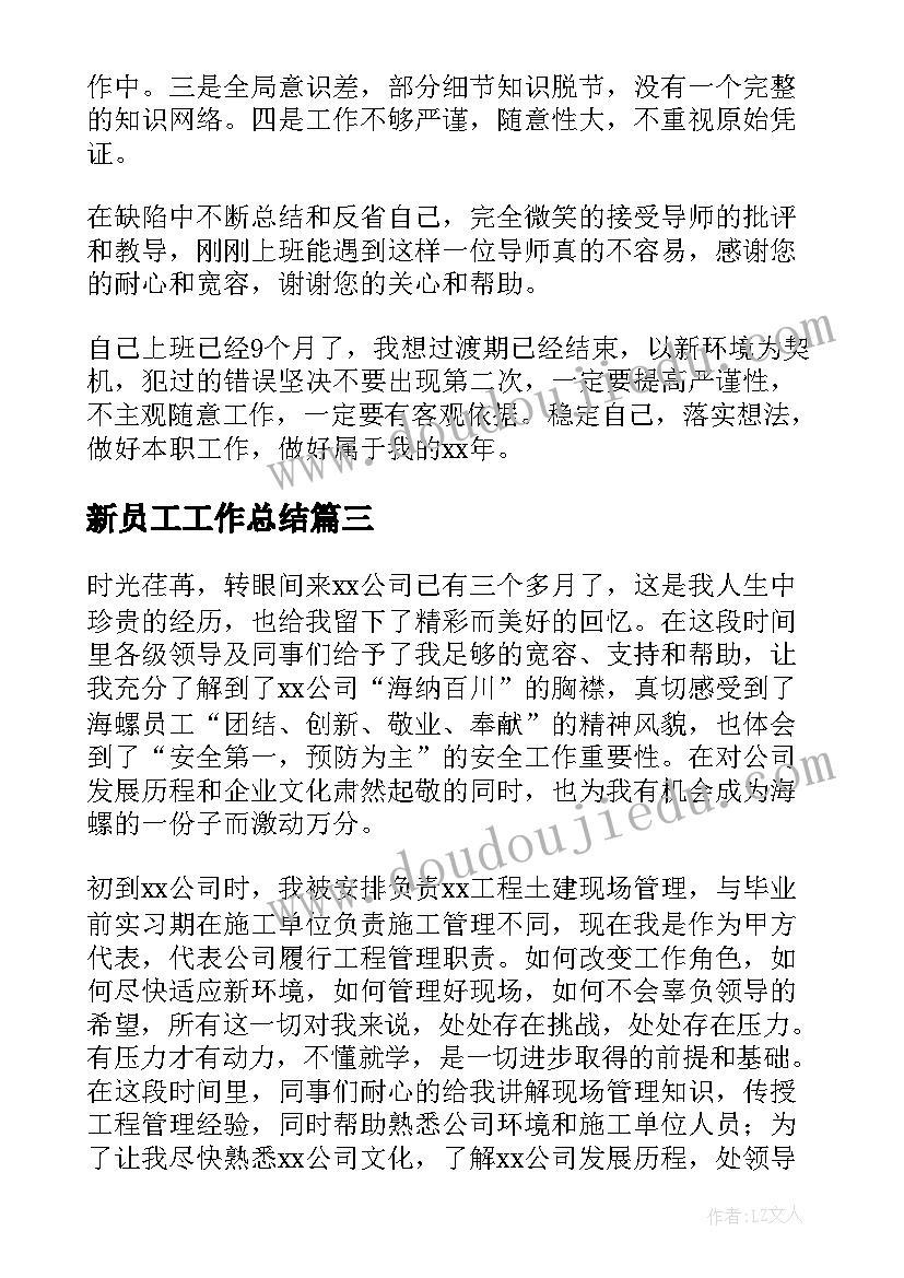 最新新员工工作总结(优秀8篇)