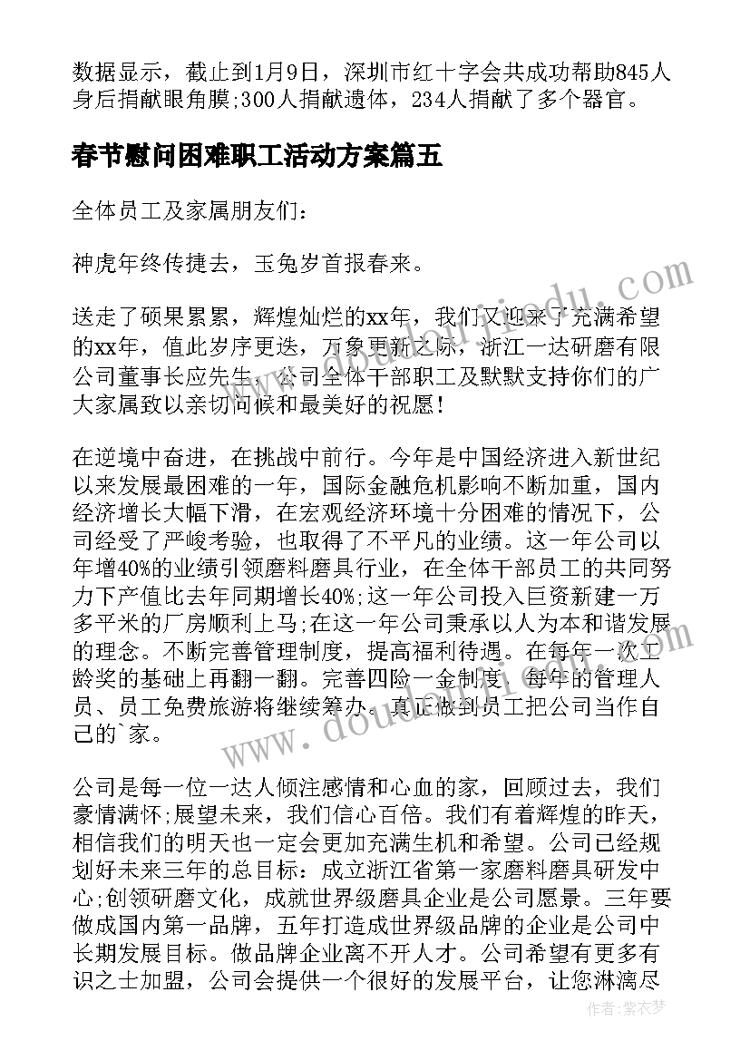 春节慰问困难职工活动方案(实用5篇)