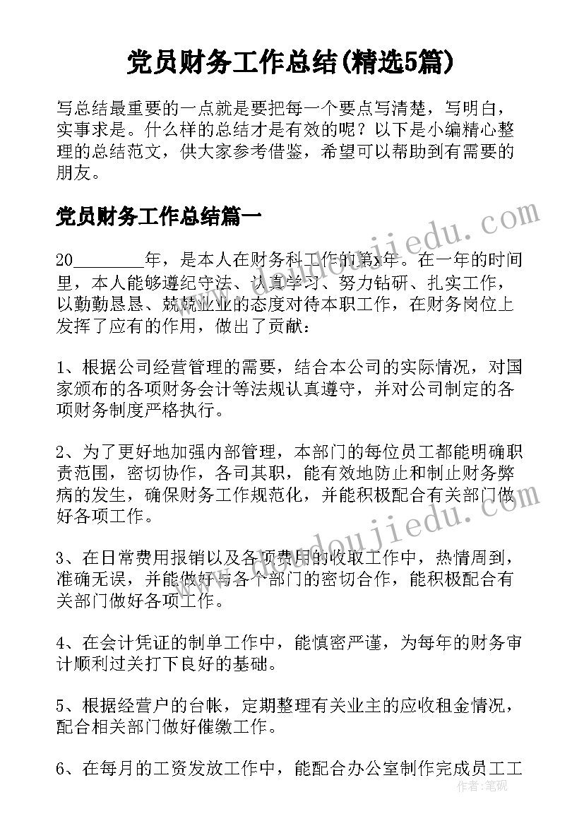 党员财务工作总结(精选5篇)