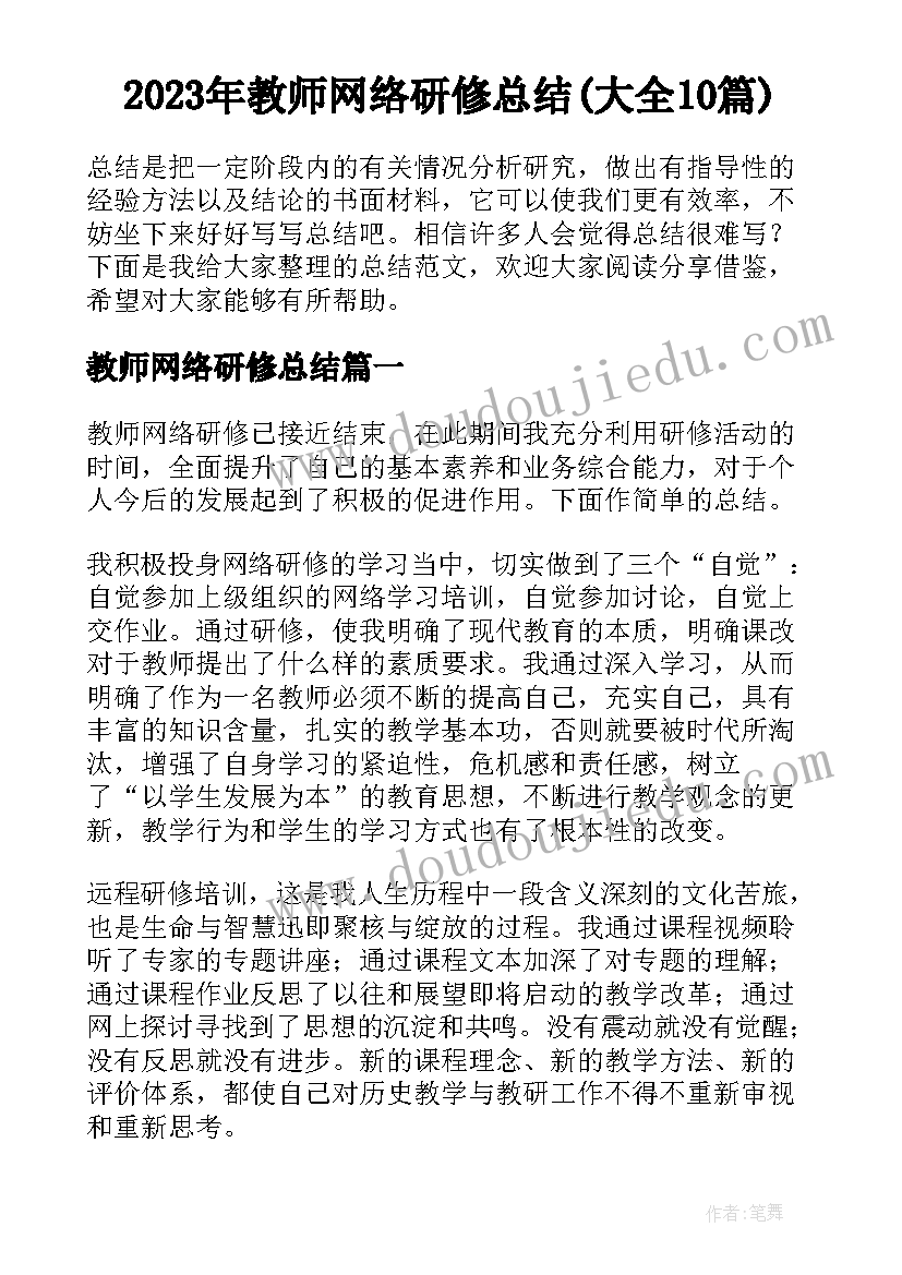 2023年教师网络研修总结(大全10篇)