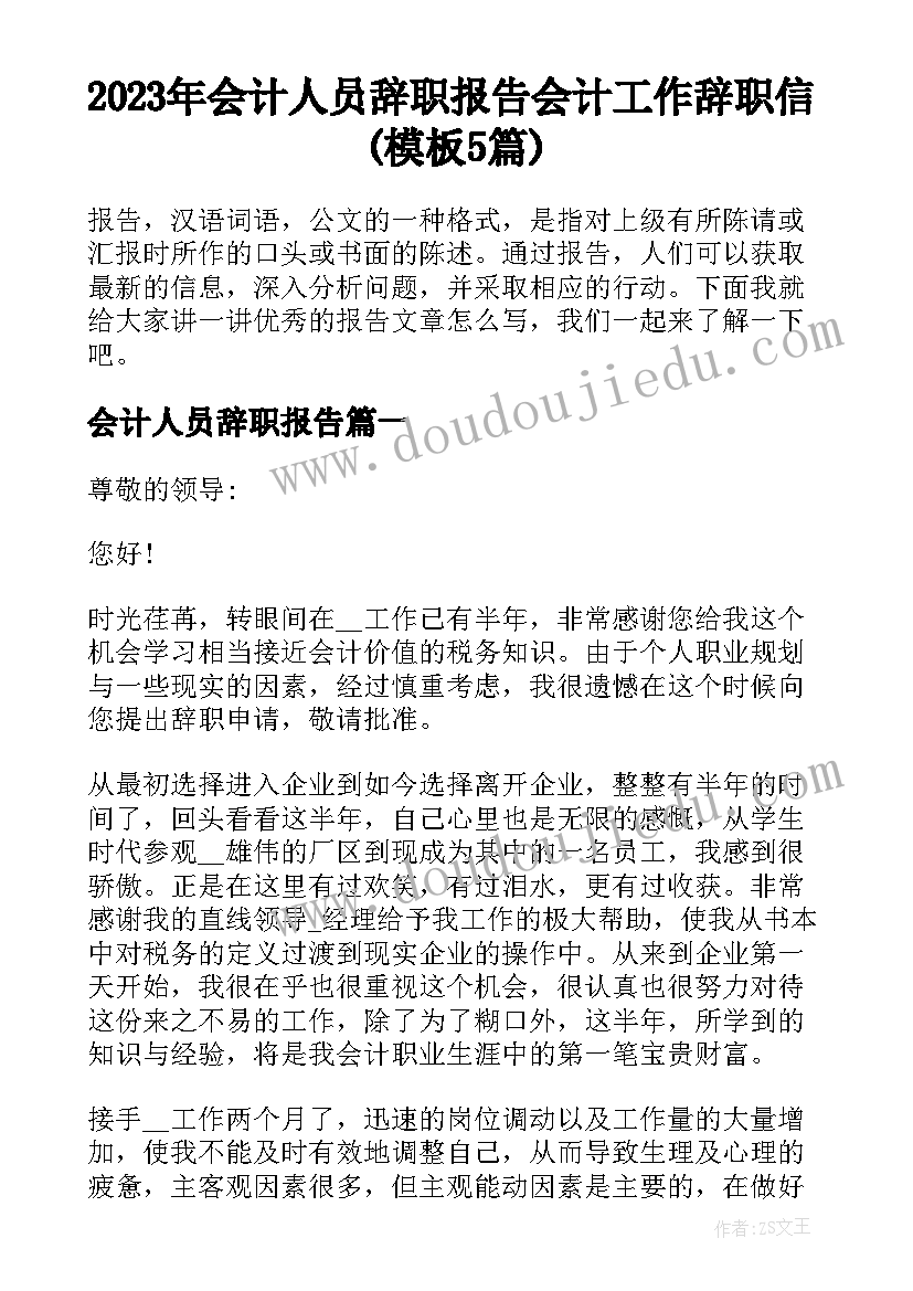 2023年会计人员辞职报告 会计工作辞职信(模板5篇)