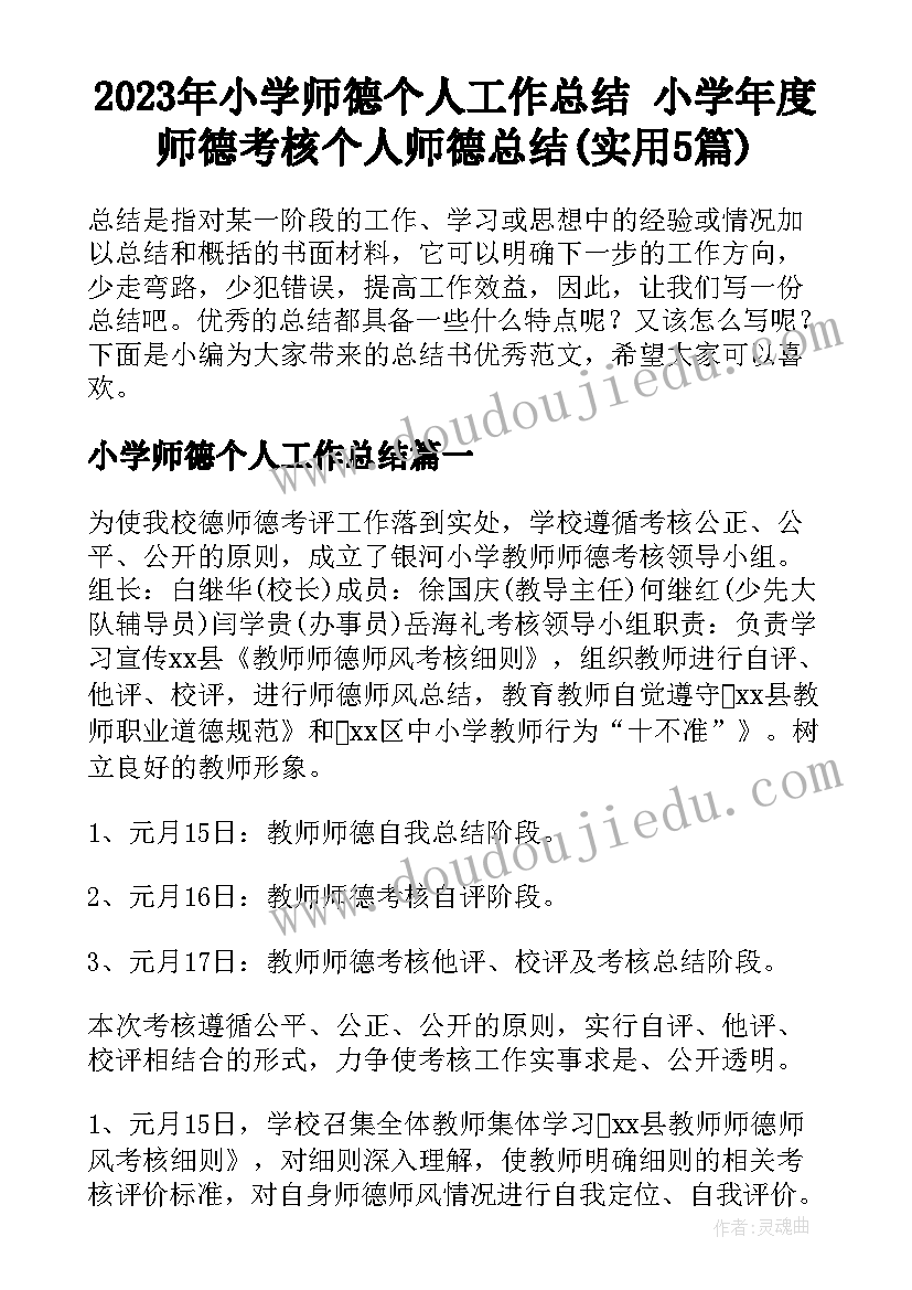 2023年小学师德个人工作总结 小学年度师德考核个人师德总结(实用5篇)