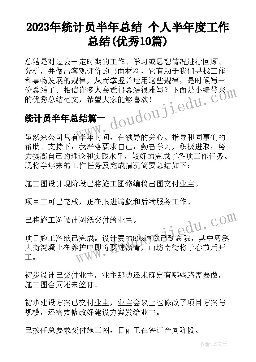 2023年统计员半年总结 个人半年度工作总结(优秀10篇)