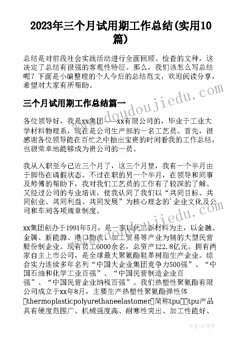 2023年三个月试用期工作总结(实用10篇)