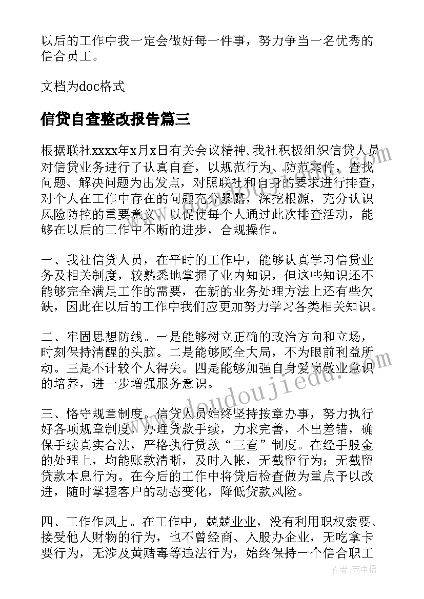 信贷自查整改报告(通用5篇)