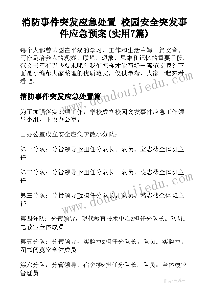 消防事件突发应急处置 校园安全突发事件应急预案(实用7篇)