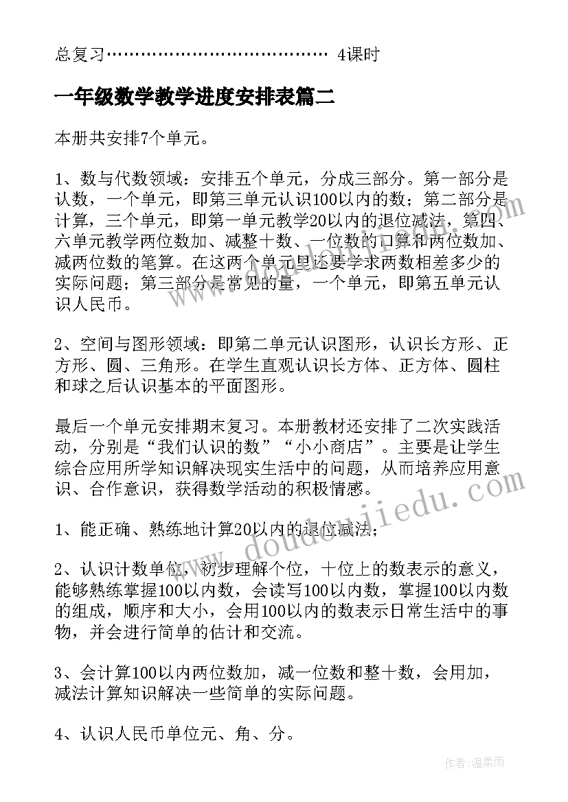 最新一年级数学教学进度安排表 一年级数学教学计划(实用8篇)