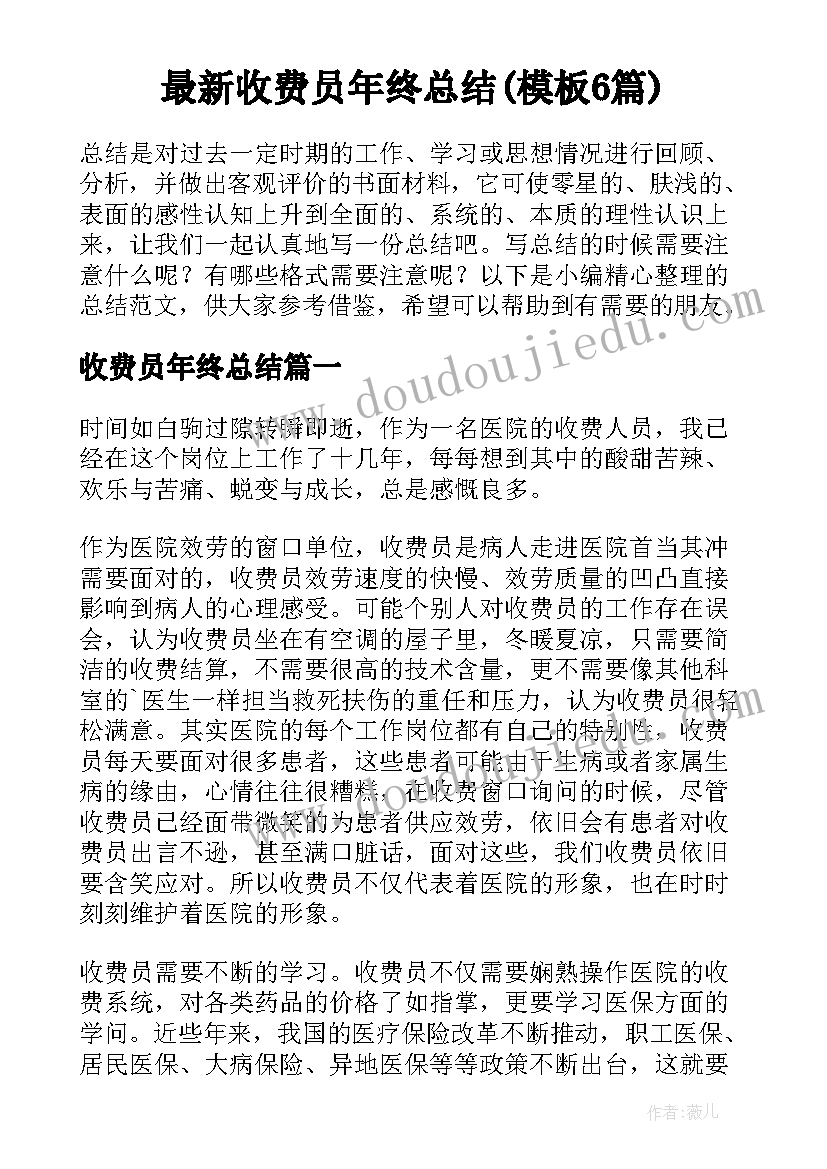 最新收费员年终总结(模板6篇)