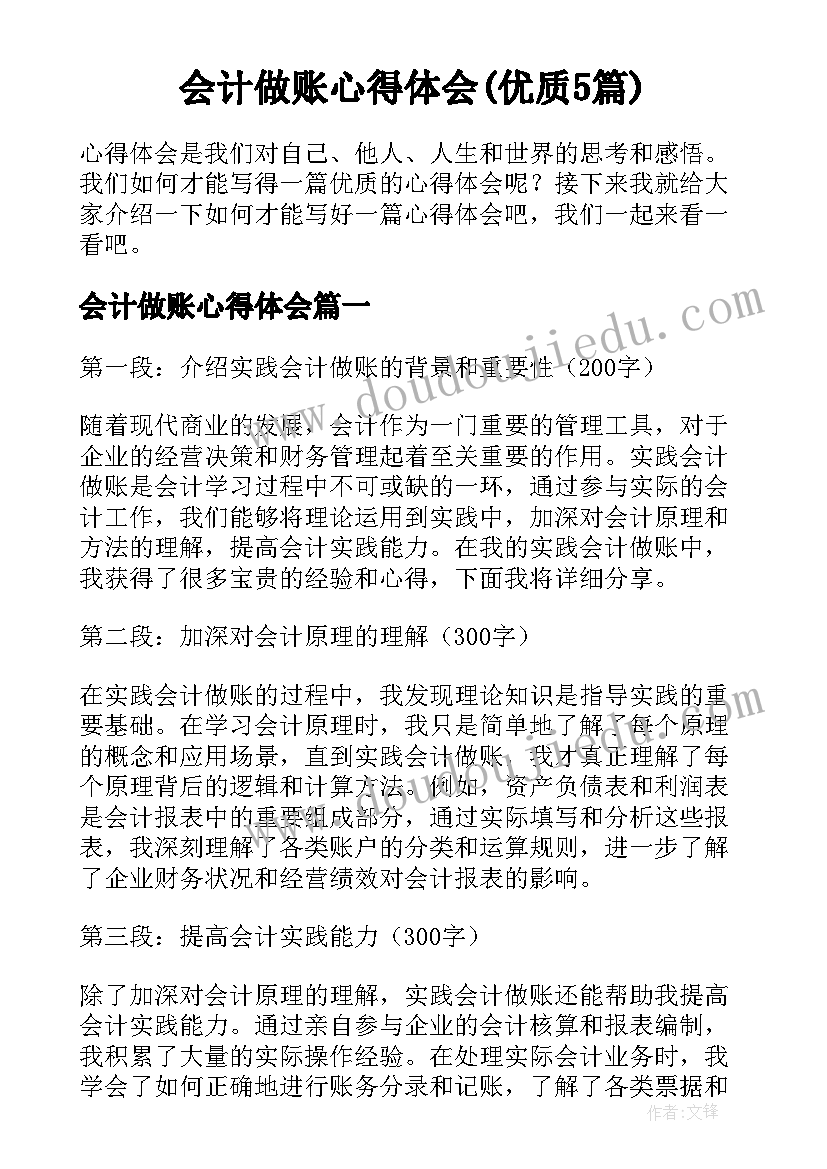 会计做账心得体会(优质5篇)