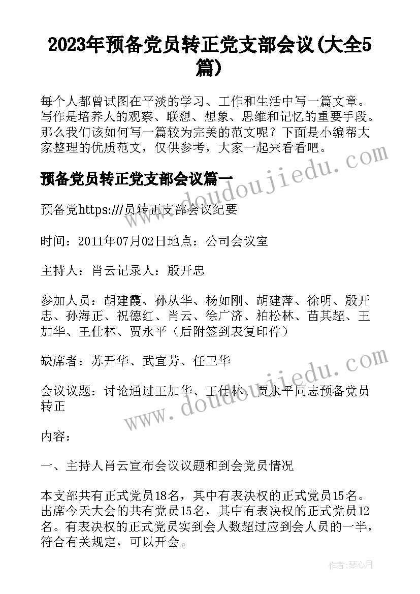 2023年预备党员转正党支部会议(大全5篇)