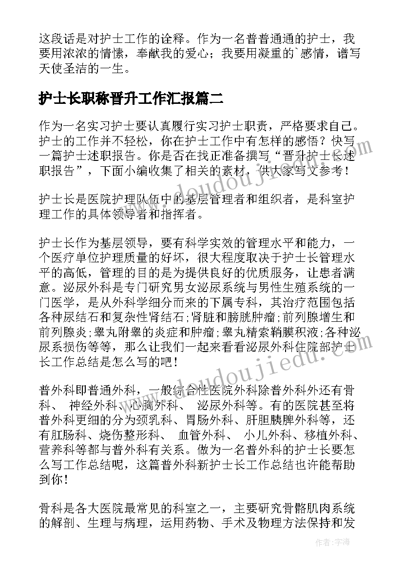 2023年护士长职称晋升工作汇报(优秀7篇)