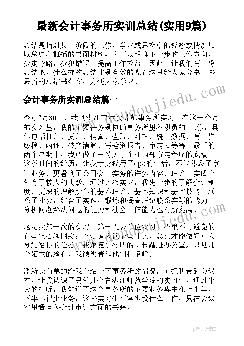 最新会计事务所实训总结(实用9篇)