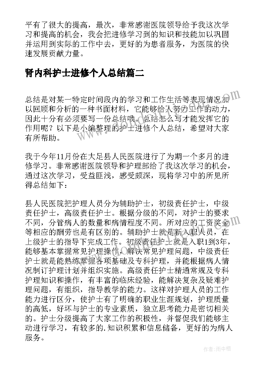 肾内科护士进修个人总结 护士进修个人总结(优秀6篇)