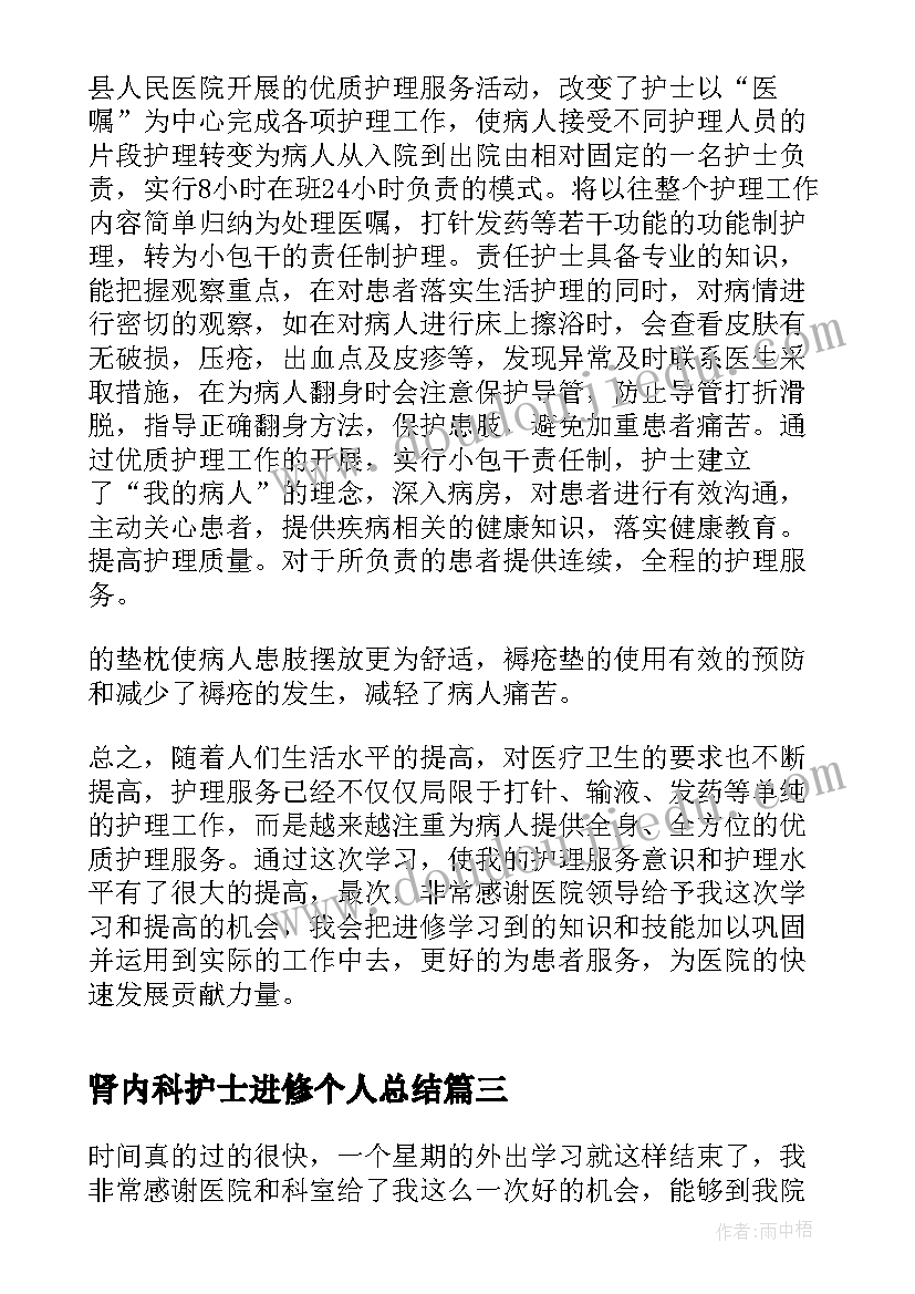 肾内科护士进修个人总结 护士进修个人总结(优秀6篇)