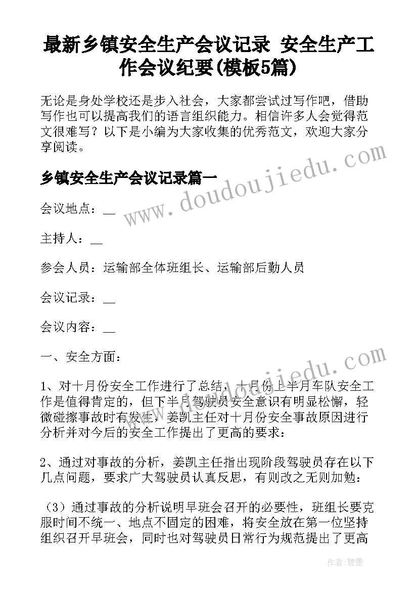 最新乡镇安全生产会议记录 安全生产工作会议纪要(模板5篇)