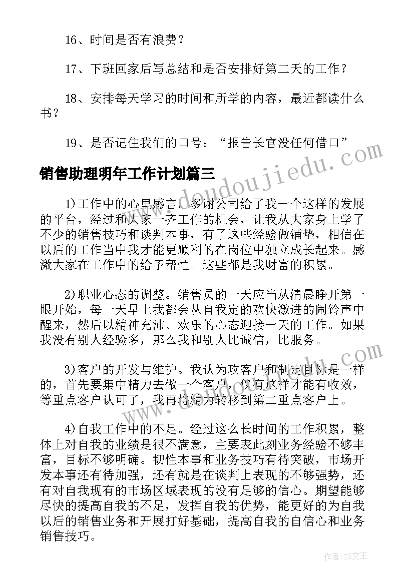 2023年销售助理明年工作计划 销售年终总结及明年计划(大全5篇)