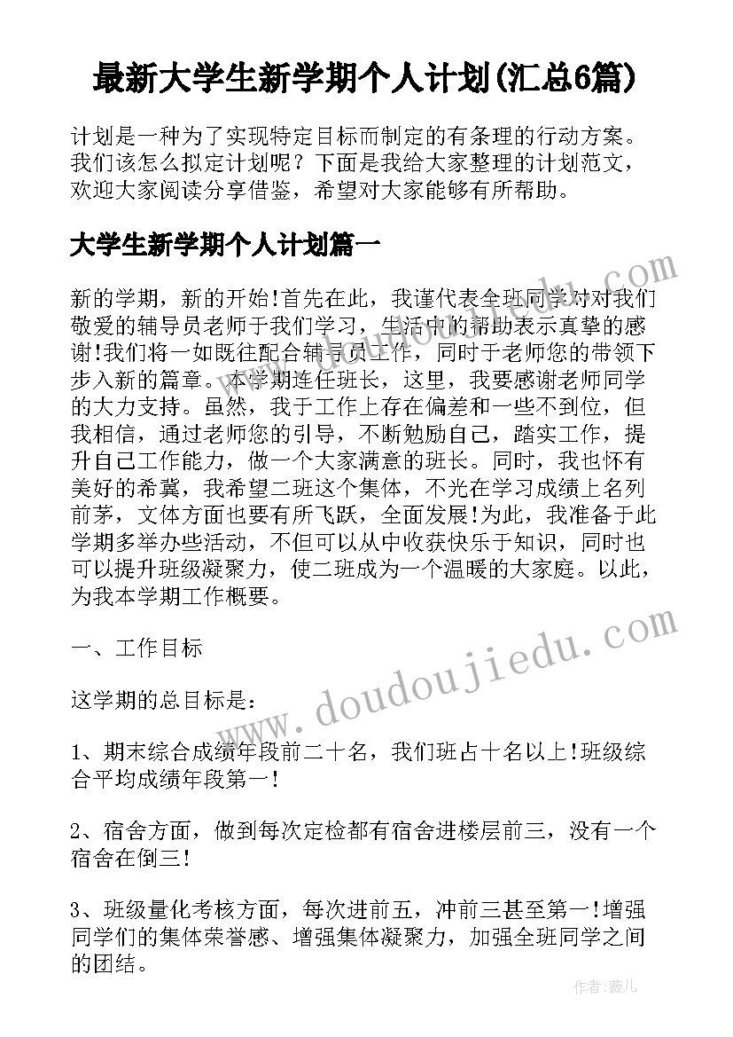 最新大学生新学期个人计划(汇总6篇)