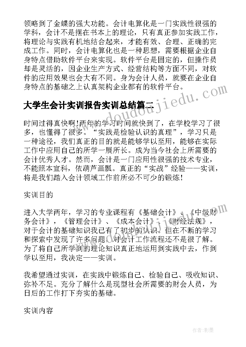 2023年大学生会计实训报告实训总结(模板10篇)