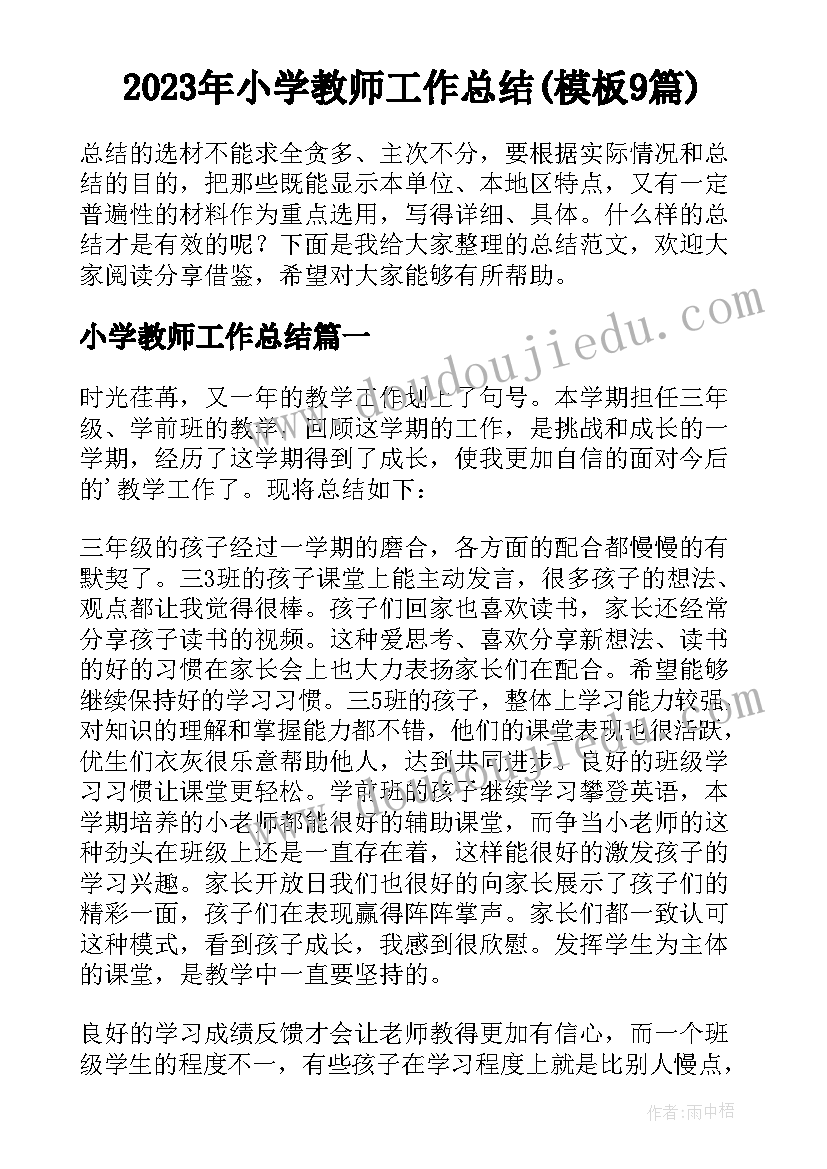 2023年小学教师工作总结(模板9篇)