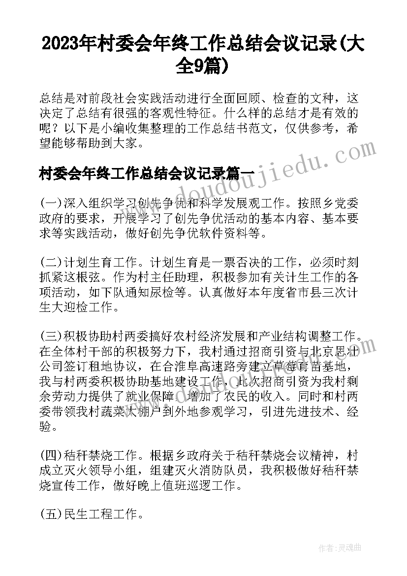 2023年村委会年终工作总结会议记录(大全9篇)