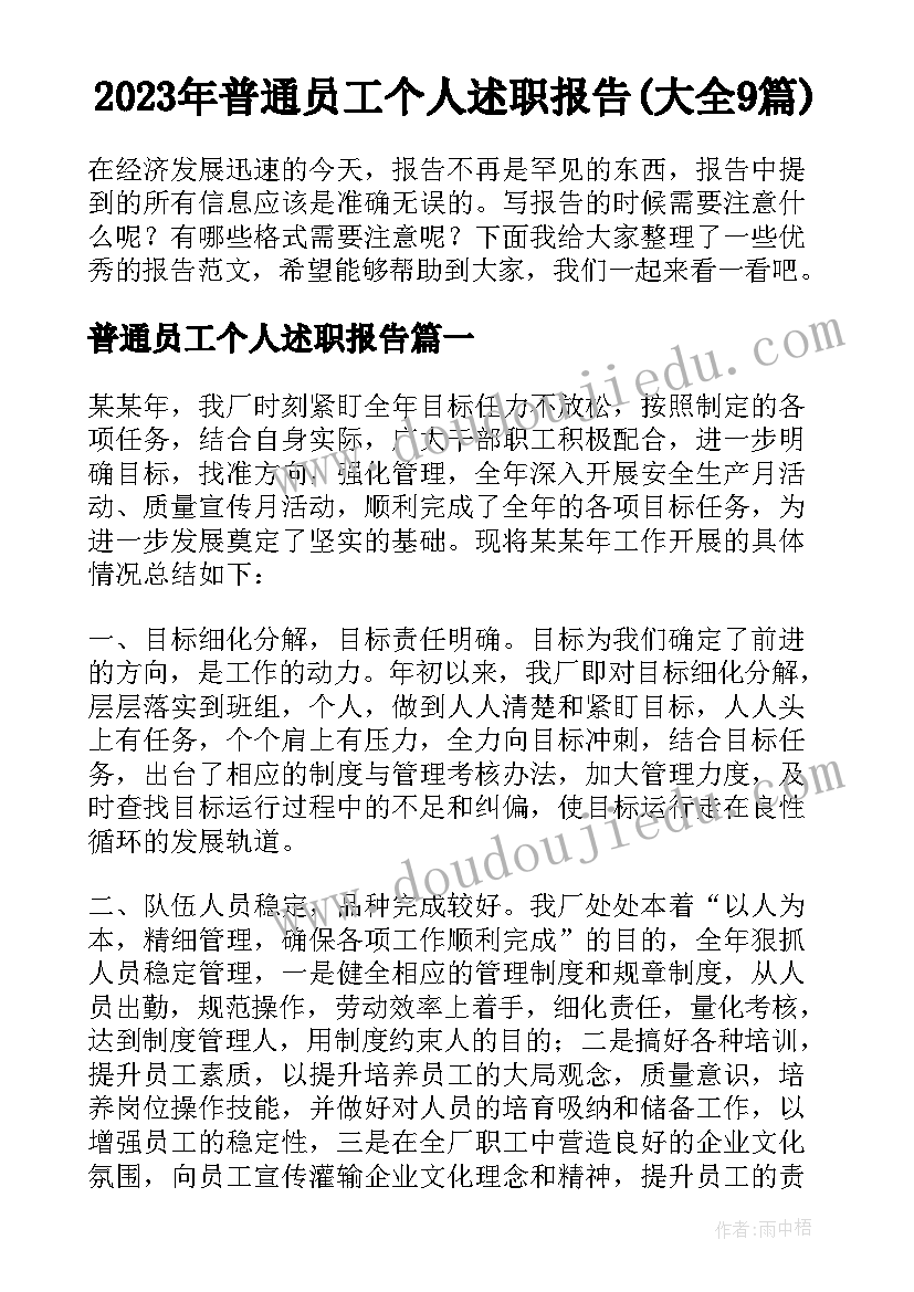 2023年普通员工个人述职报告(大全9篇)