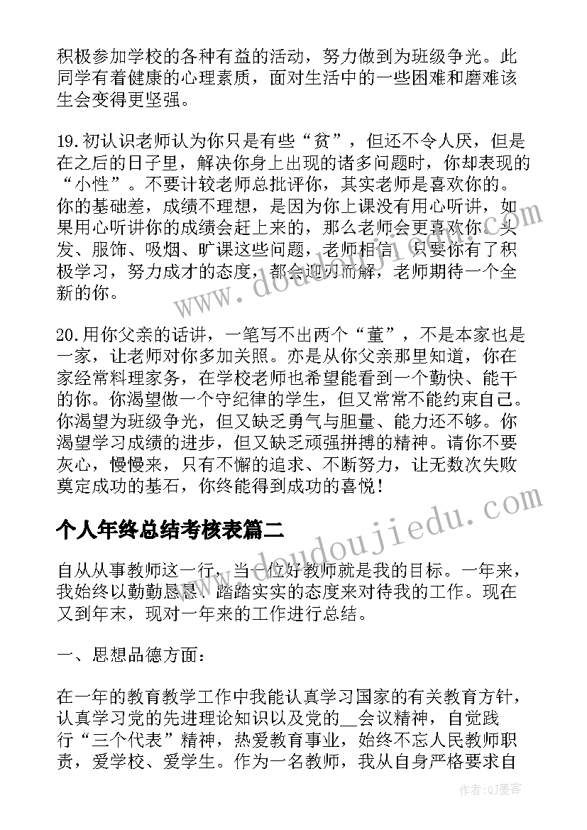 最新个人年终总结考核表(模板5篇)