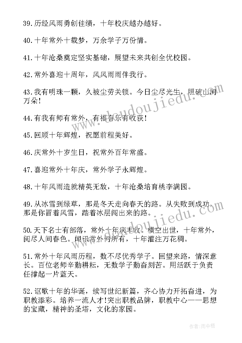 最新学校十周年庆祝福语 学校周年庆祝福语(模板5篇)