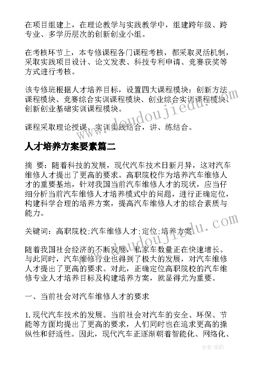 2023年人才培养方案要素(模板9篇)