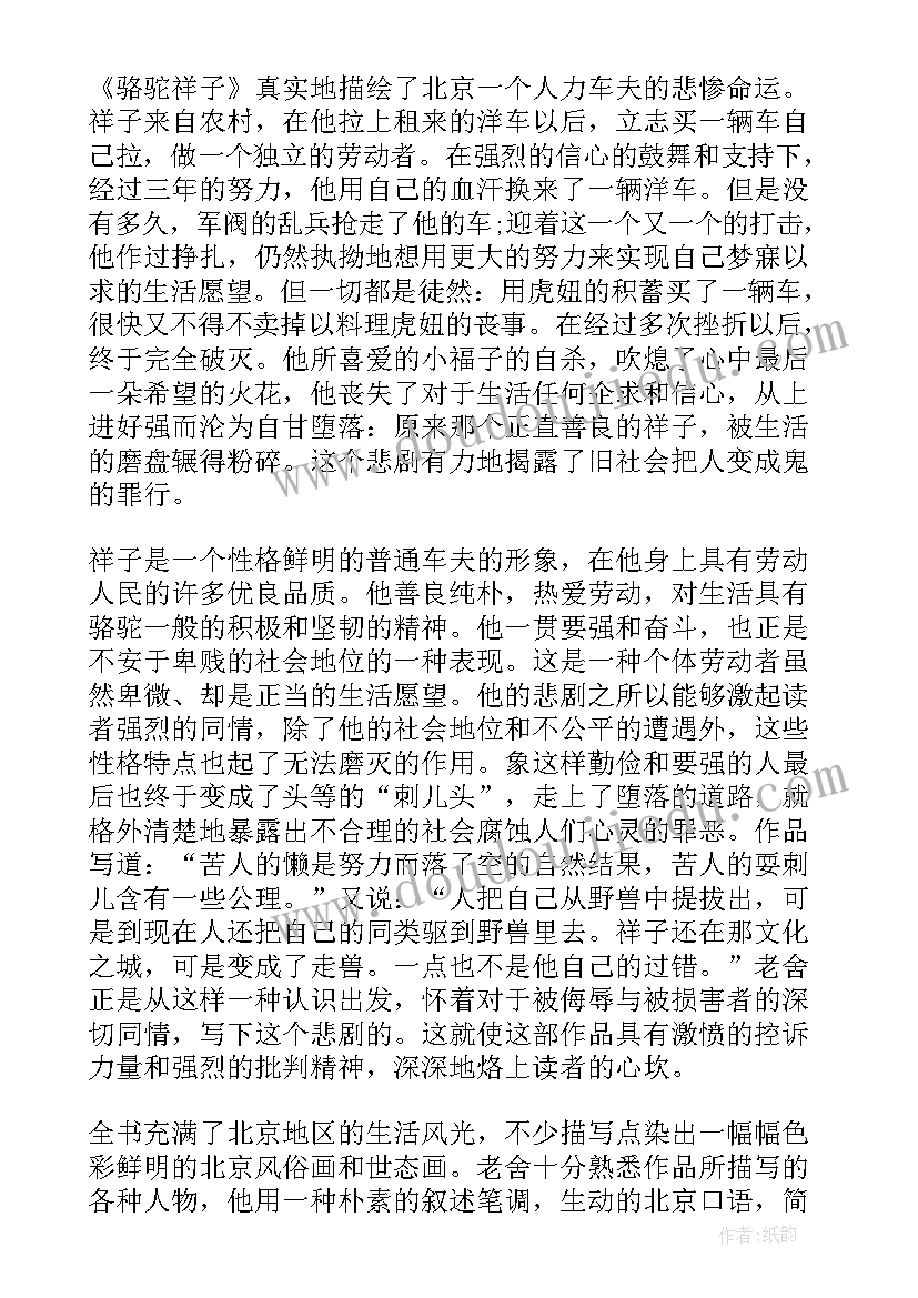 2023年骆驼祥子感悟 骆驼祥子读后感悟(实用9篇)