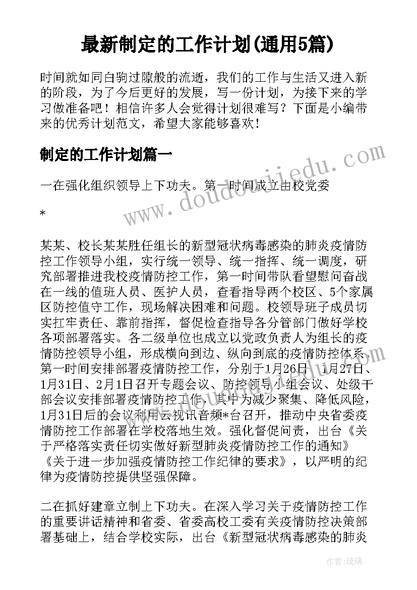 最新制定的工作计划(通用5篇)