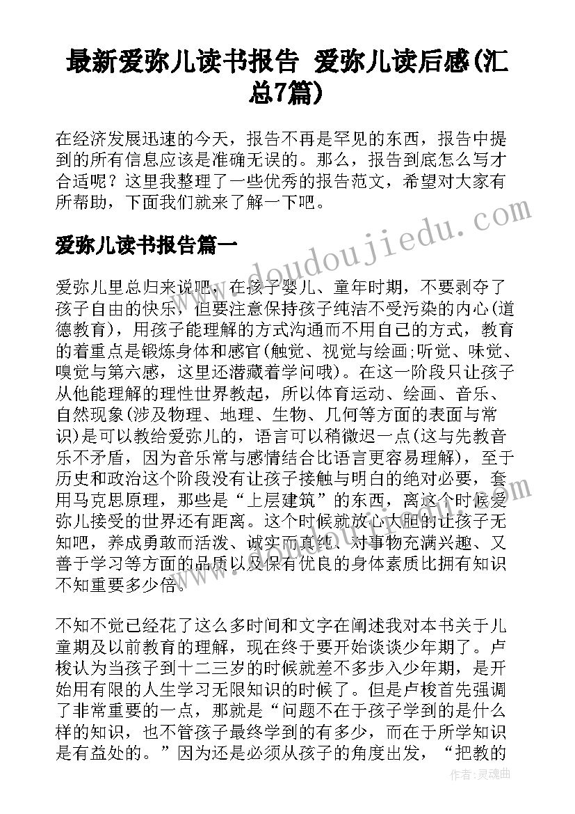 最新爱弥儿读书报告 爱弥儿读后感(汇总7篇)