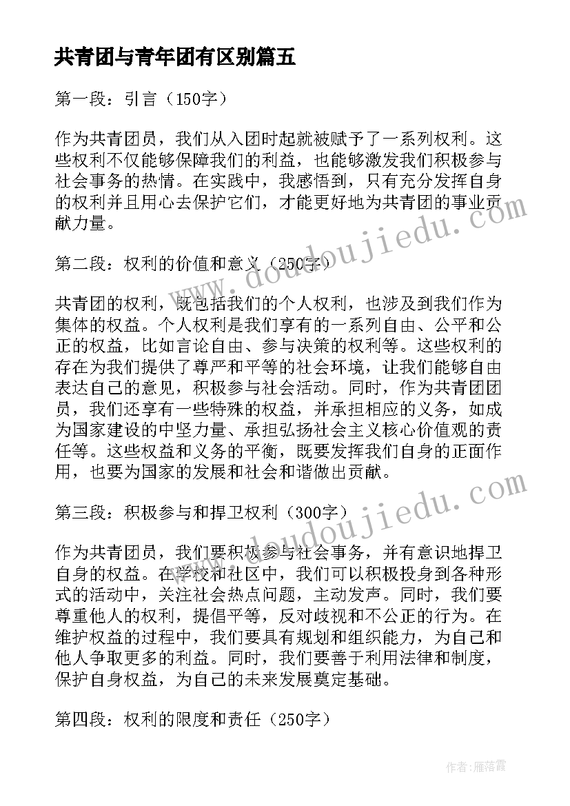 最新共青团与青年团有区别 共青团权利心得体会(模板8篇)