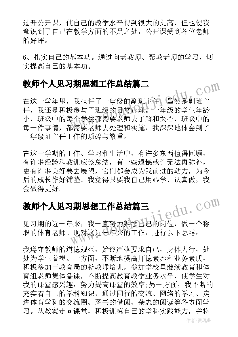 2023年教师个人见习期思想工作总结 教师见习个人工作总结(通用8篇)