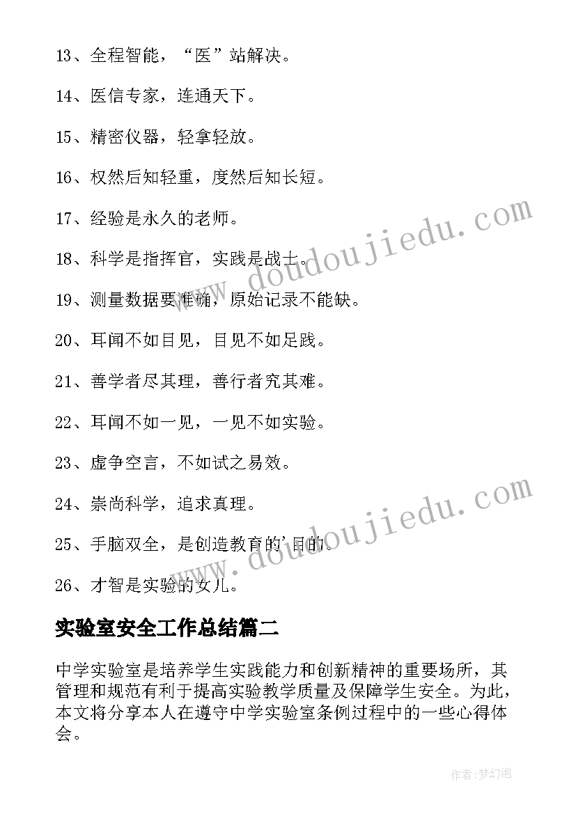 最新实验室安全工作总结(精选6篇)