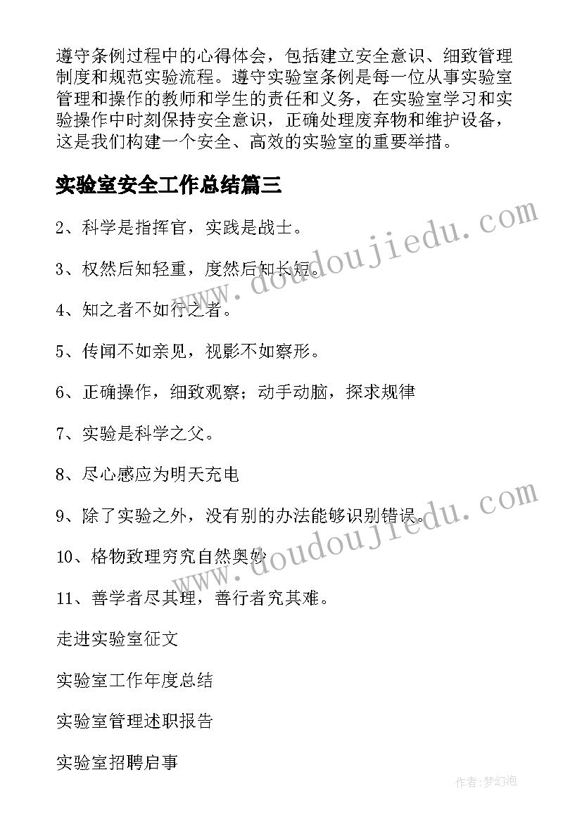 最新实验室安全工作总结(精选6篇)