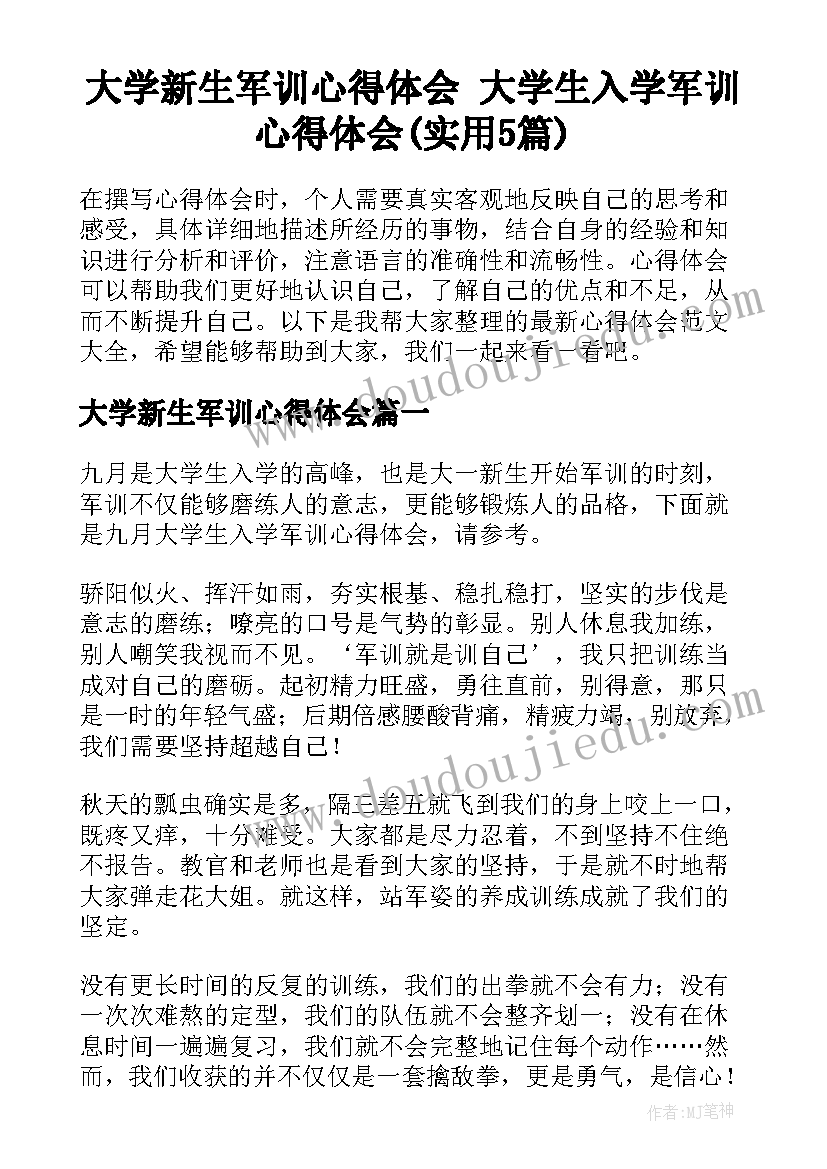 大学新生军训心得体会 大学生入学军训心得体会(实用5篇)