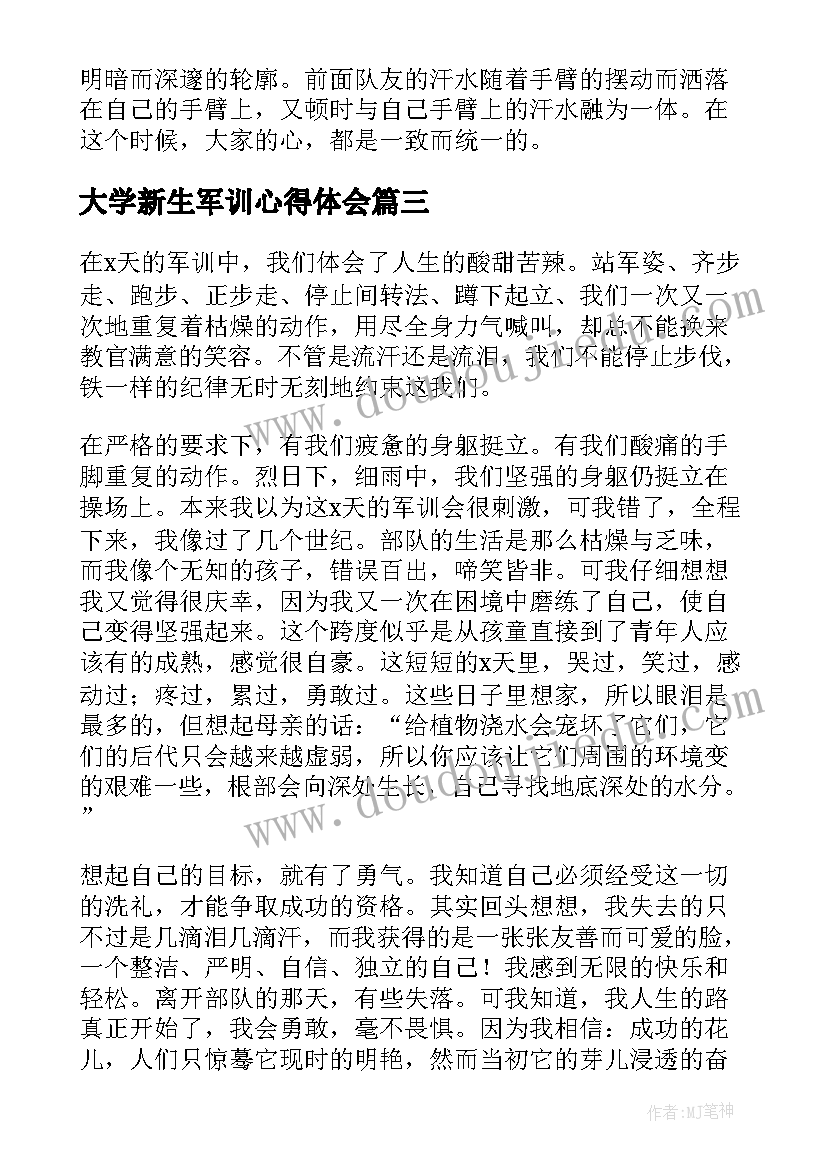 大学新生军训心得体会 大学生入学军训心得体会(实用5篇)