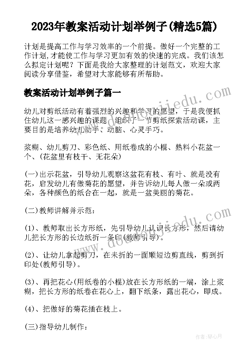 2023年教案活动计划举例子(精选5篇)