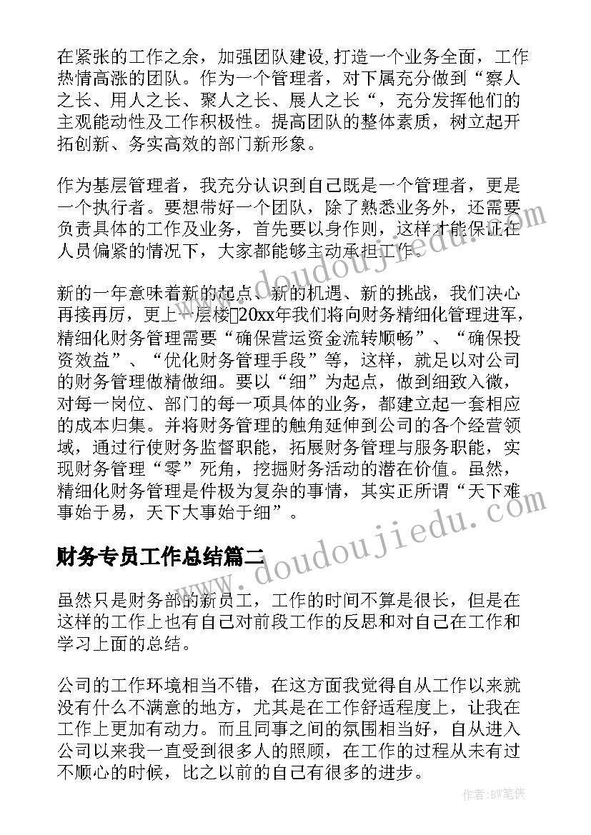 财务专员工作总结(汇总10篇)