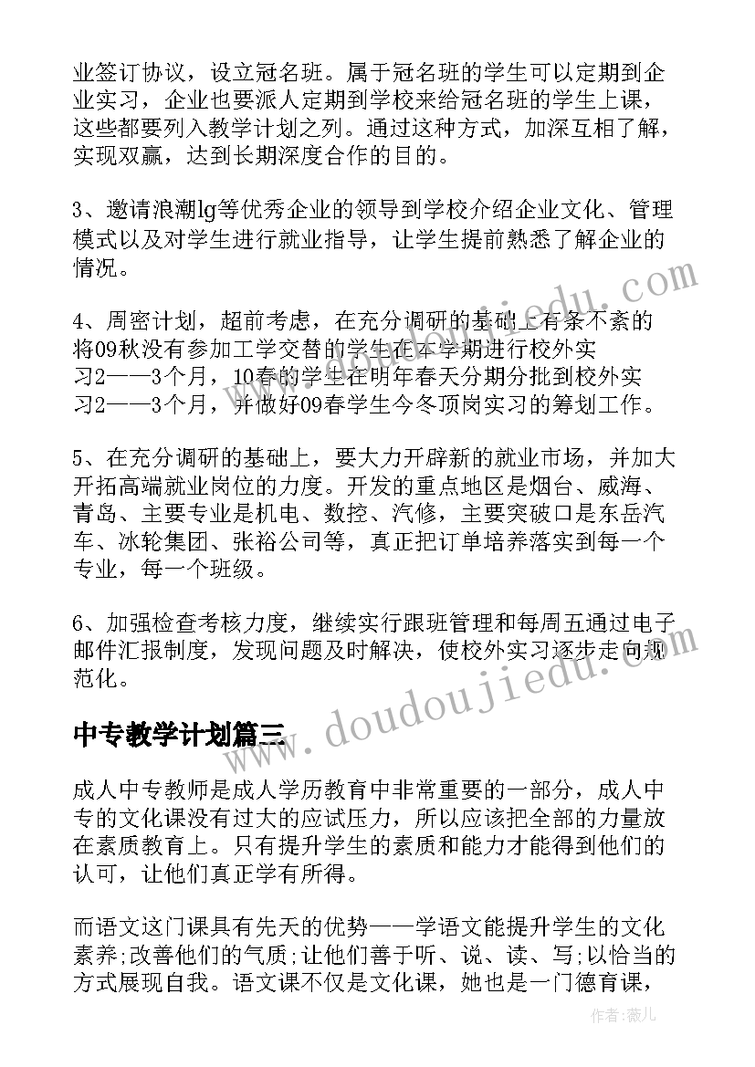 2023年中专教学计划(汇总5篇)