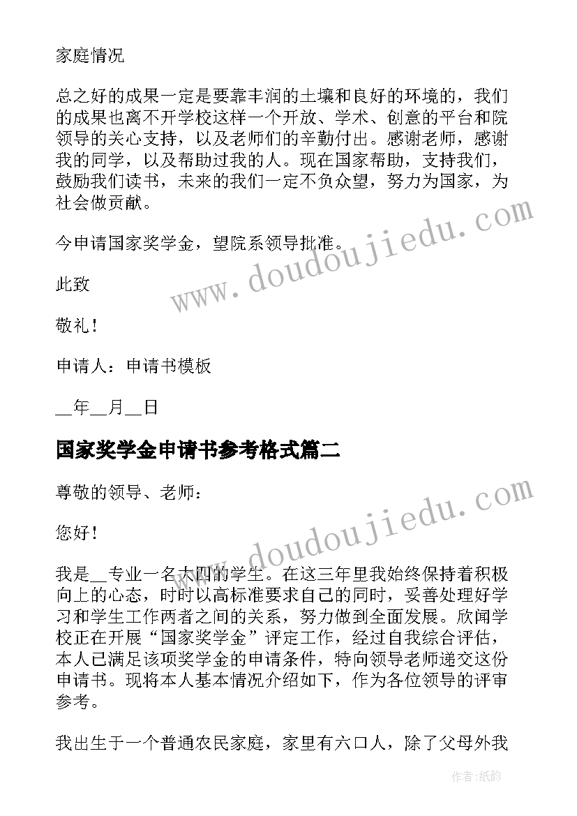 最新国家奖学金申请书参考格式(优秀6篇)