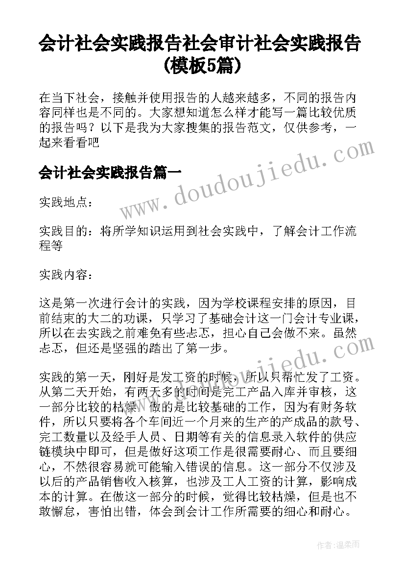 会计社会实践报告 社会审计社会实践报告(模板5篇)